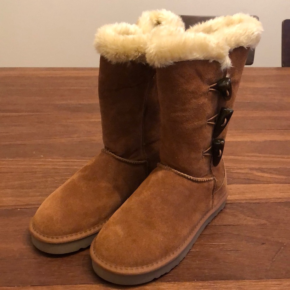 Style & Co Brown Faux Shearling Winter Boots Toggle Button Cozy Size 8 New